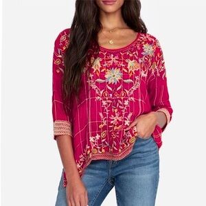 Johnny Was Fuchsia Floral Embroidered Top